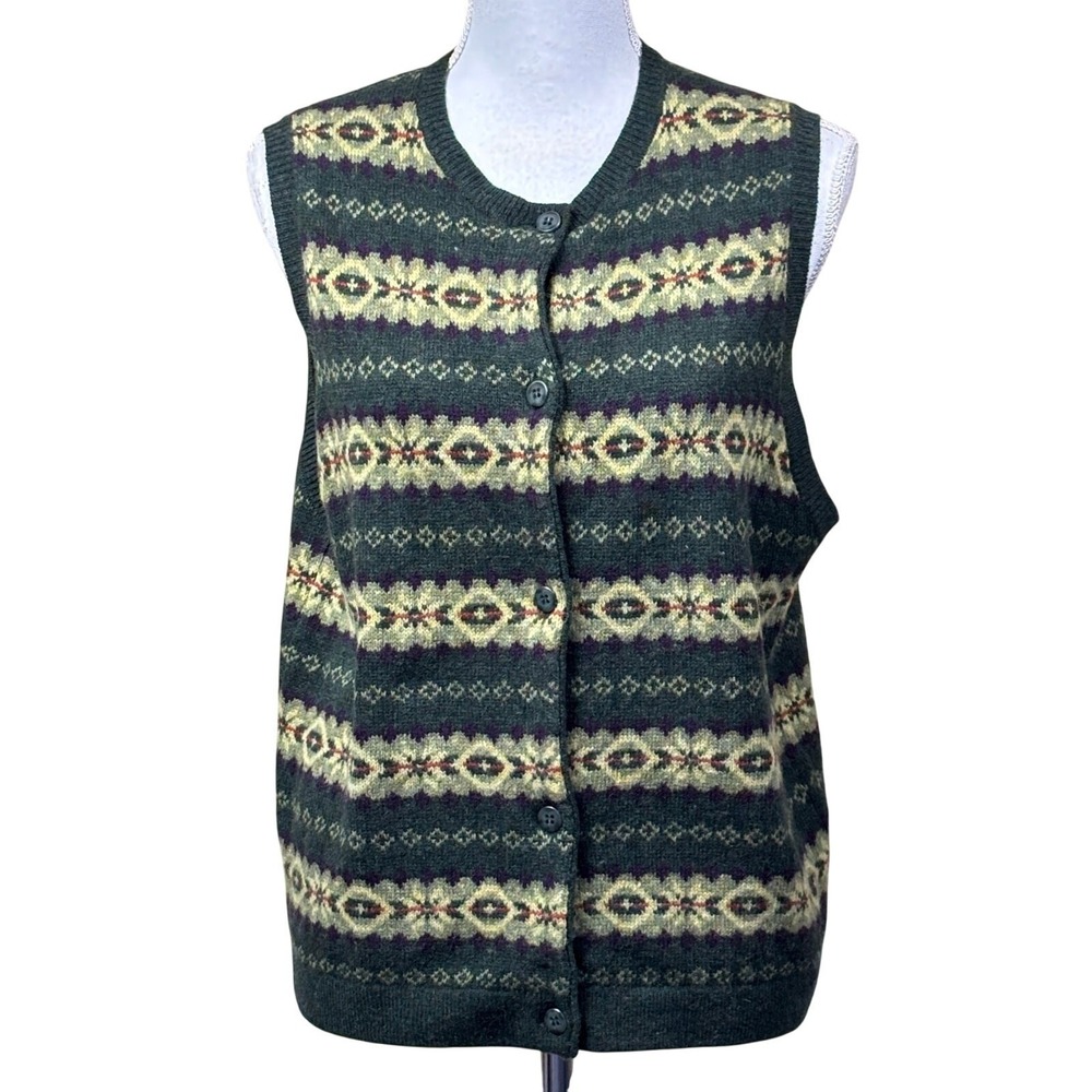 Eddie Bauer Lambswool Fair Isle Sweater Vest Medium Grandpacore Heritage Preppy